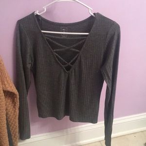 Grey long sleeve cross chest shirt